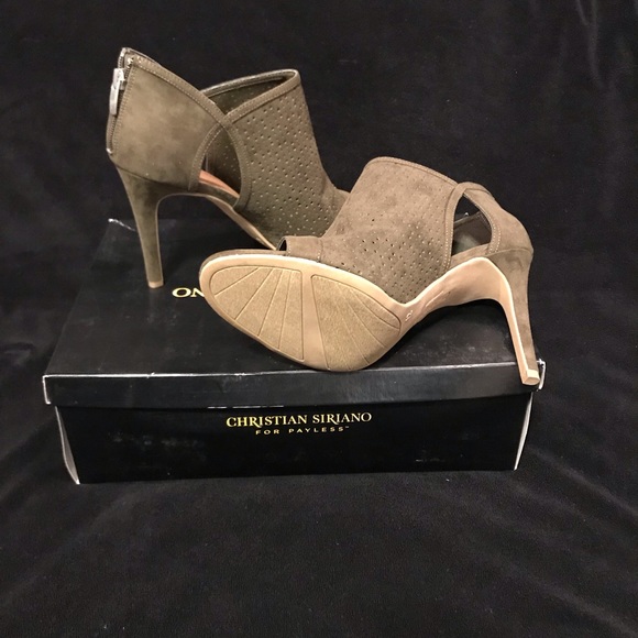 New Olive suede 4” peep toe booties size 12 - Picture 7 of 8